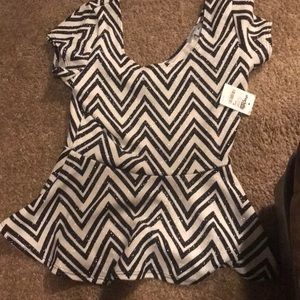 Black and White Sparkly Peplum Blouse